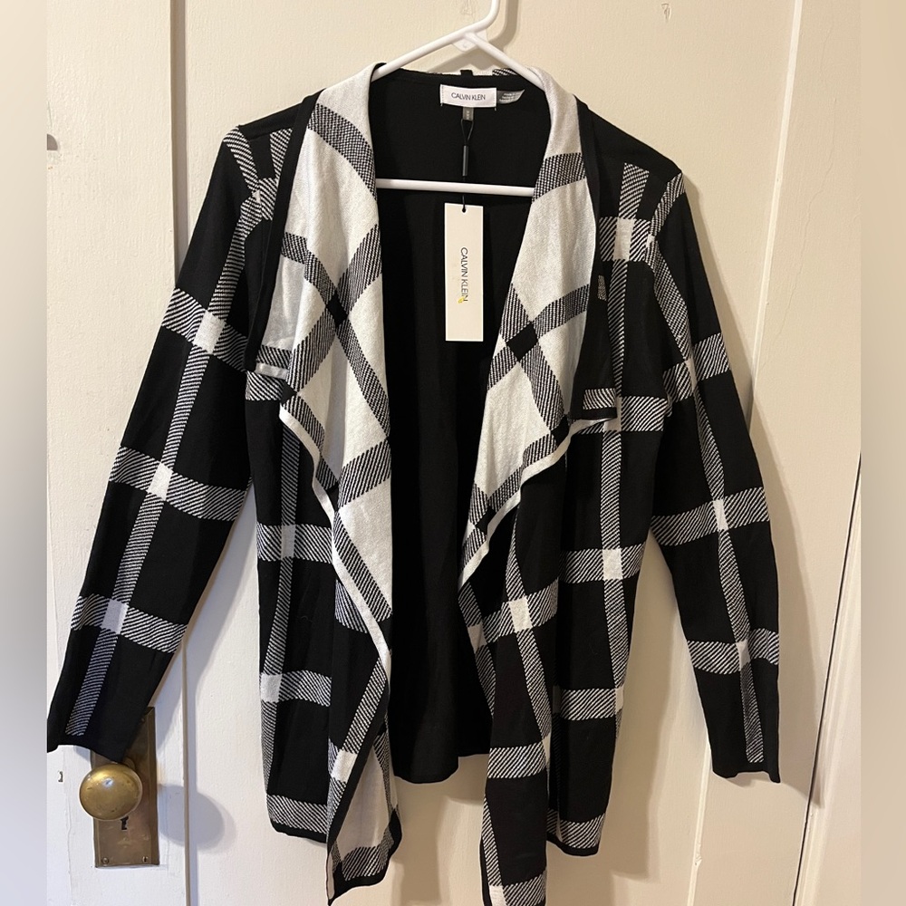 Calvin Klein Black and White Plaid Women's Sweater/ cardigan medium